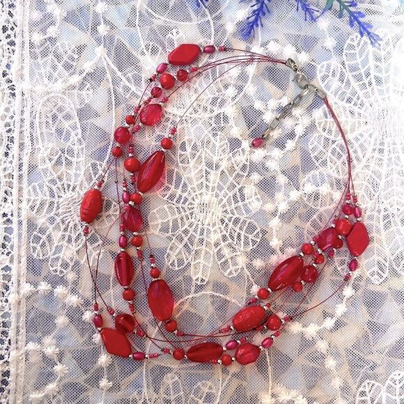 Vintage 80’s/90’s Pink/Coral Multi-strand Beaded Necklace  - Picture 2 of 9